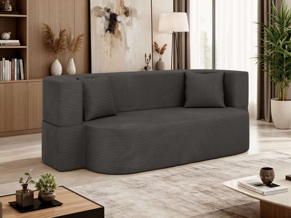 Sofa 3-Sitzer OVELA, Schlafsofa, Modernes Sofa, Zierkissen, Gästesofa mit Schlaffunktion - Dunkelgrau Cord