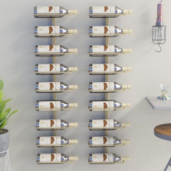 vidaXL Wand-Weinregale für 9 Flaschen 2 Stk. Golden Eisen 340903