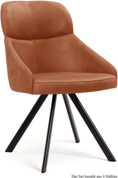 Esszimmerstuhl drehbar (4er-Set) Diann 52 x 82 x 63 Schwarz/Cognac