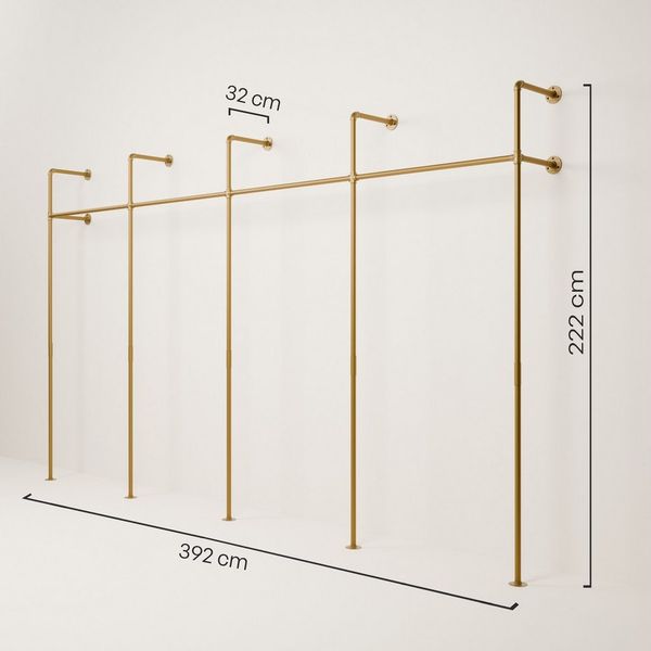 pamo. design Kleiderständer KIM Kleiderstange Wandmontage, offener Kleiderschrank, Kleiderständer, Goldener Garderobenständer im Industrial Design für Kleidung