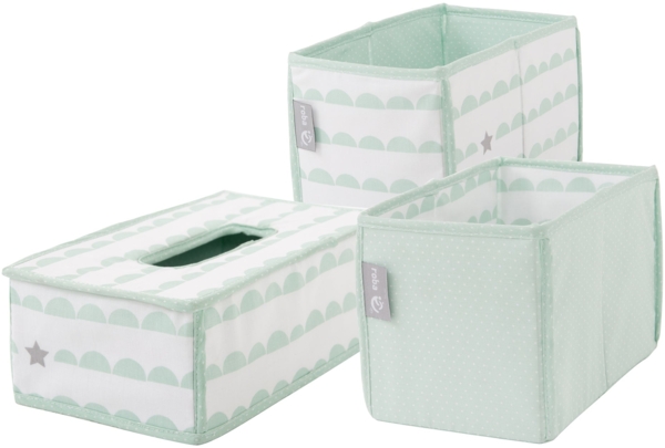 roba Pflegeorganizer-Set 'Happy Cloud' - 2 Boxen für Windeln & Zubehör - 1 Feuchttücherbox - Mint / Weiß