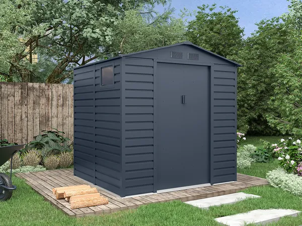 Vente-unique - ADELMO Gartenhaus Metall Grau - B 181 cm x H 213 cm x L 203 cm