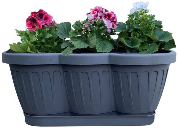 Blumenkasten Balkonkasten Pflanzkasten Anthrazit im Wellendesign inkl. passenden Bewässerungsuntersetzer 40, 60 oder 80 cm