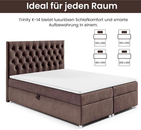 Best for Home Boxspringbett mit Bettkasten Doppelbett Trinity K14 Bonellfederkern inkl 7cm Topper (140x200 160x200 180x200 200x200 cm, Bonell-Matratze, gepolstertes Kopfteil, Polsterbett versch. Größen), mit oder ohne Topper, Flexible Liefermöglichkeit... Bild 4