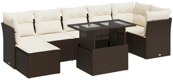 vidaXL 8-tlg. Garten-Sofagarnitur mit Kissen Braun Poly Rattan 3326204