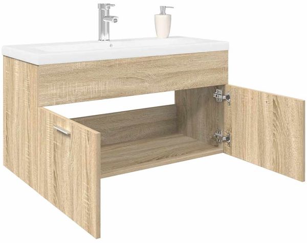 vidaXL Waschbeckenunterschrank mit Einbaubecken Sonoma-Eiche 3325016