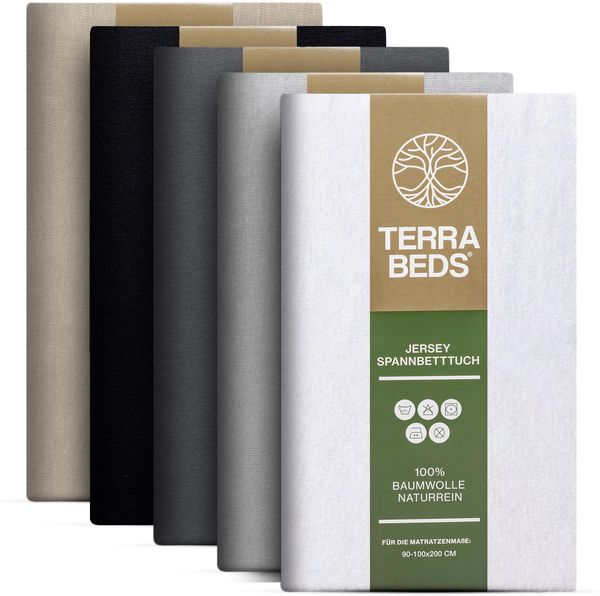 Terra Beds Premium Spannbettlaken - Bettlaken 90x200 cm - 100x200 cm 160g/m2-100% Hochwertiges Oeko-TEX Baumwoll Jersey Bettlaken – Erhältlich in 10 Farben