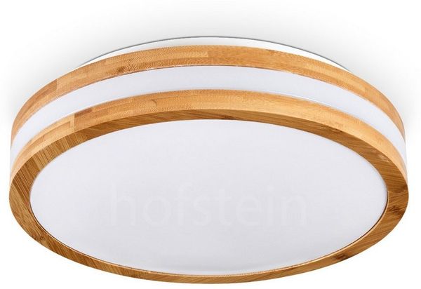 hofstein Deckenleuchte moderne Deckenlampe aus Metall/Bambus/Kunststoff in Weiß/Natur, LED wechselbar, 3000 Kelvin, Leuchte im angesagten Boho-Design (28, 5cm), 1700 Lumen, LED 16 W