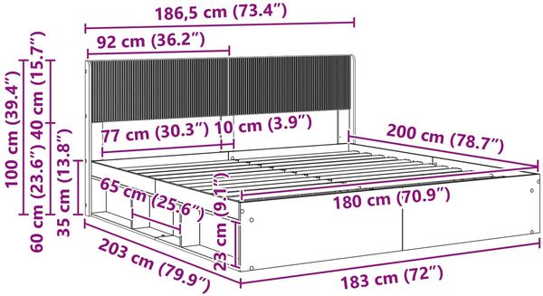 vidaXL Bettgestell mit Stauraum und Kopfteil Geräucherte Eiche 3414183 Bild 10