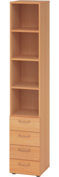 bümö smart Schubladenschrank, Büroschrank in Buche mit 4 Schüben & 4 Regalfächern - Bürocontainer aus Holz, Container mit Metallgriffen & Soft-Stop Schubladen, 964S4-6-6-BS