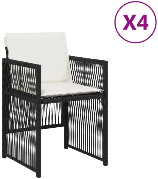 vidaXL Gartenstühle mit Kissen 4 Stk. Schwarz Poly Rattan 364966