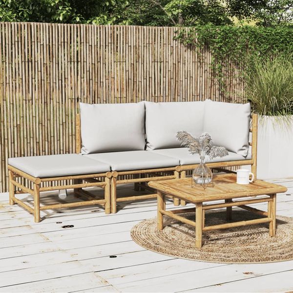 vidaXL 3-tlg. Garten-Lounge-Set mit Hellgrauen Kissen Bambus 3155108