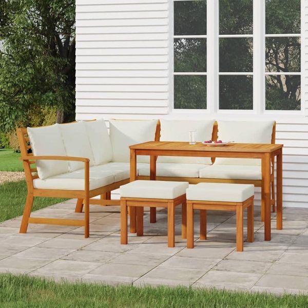 Gartenlounge Holz Ecklounge Sitzgruppe mit Esstisch und Hocker