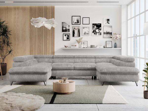 MKS MÖBEL Ecksofa PETER U, Set, Ecksofa U-Form, Wellenfedern, HR35-Schaum, form, Sofa big XXL, Bettkasten, Bettfunktion, Einstellbare Kopfstützen