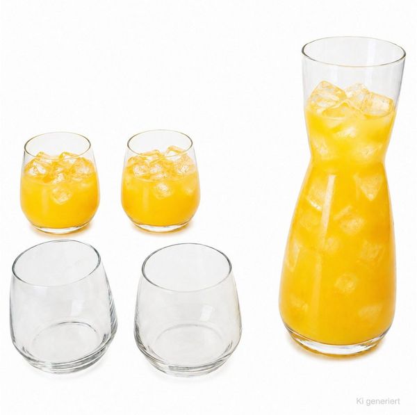 MamboCat Karaffe Vital 5tlg Karaffe Set Karaffe 1L + 4x Trinkgläser 350ml Glas Eistee