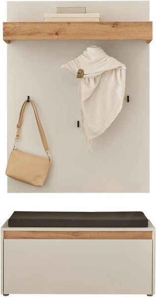 INOSIGN Garderoben-Set GIRON/ CiTY, Garderobe in Wotan Eiche, moderner Garderobenschrank, (Komplett-Set, 2-St), enthält Garderobenpaneel & Schuhbank inkl. Sitzkissen, 100 cm breit
