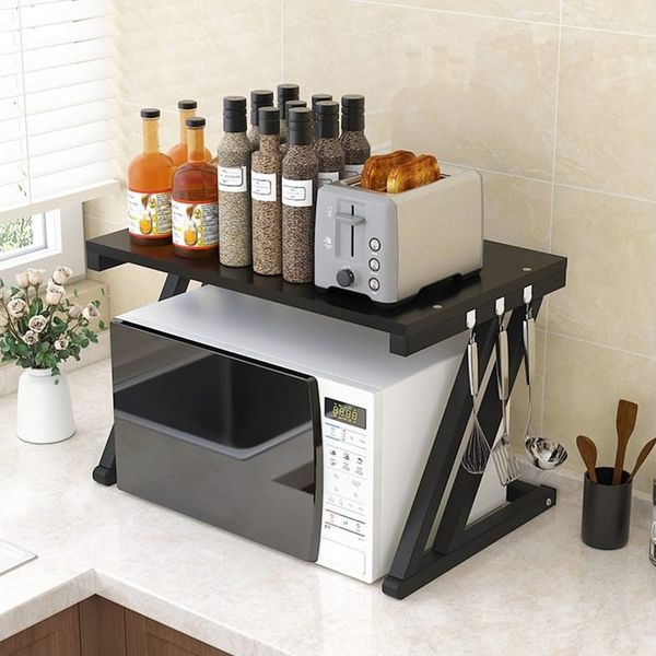 JEOBEST Regalelement Mikrowellenregal Organizer Küche, Mikrowellen Ständer Gewürzregale, 57x38x38cm, bis 30kg, Ohne Haken