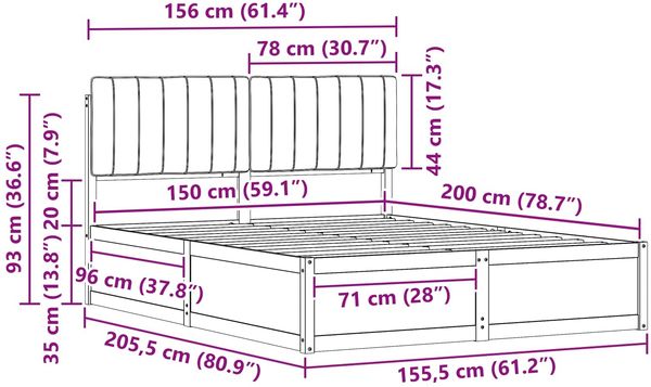 vidaXL Bettgestell mit gepolstertem Kopfteil Hellgrau 150 x 200 cm 3398224 Bild 11