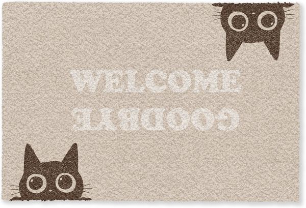 MuchoWow Fußmatte Katze - Beige - Willkommen - Auf Wiedersehen, Rechteckig, innen Schmutzfangmatte, Tür, Schmutzfänger Flur, Teppich 60x40 cm