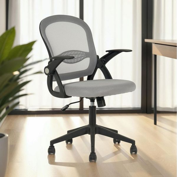 IDIMEX Drehstuhl EREN, Ergonomischer Bürostuhl mit Netzrücken und Armlehnen grau