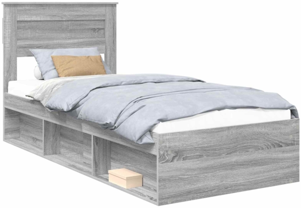 vidaXL Bettrahmen Graues Sonoma 90 x 190 cm Massives Kiefernholz 3409804