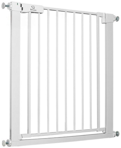 Bronea Treppenschutzgitter LUCA-M Treppengitter ohne Bohren Türschutzgitter ohne bohren (Türgitter ohne bohren Absperrgitter, 75-194 cm verlängerbar), 3-faches Schloss & Rot-Grün Sicherheitssystem, Auto-Close, 90° Stopp