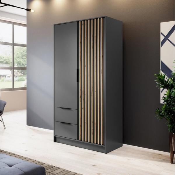 Beautysofa Schiebetürenschrank Kelly (Schrank mit Lamellen, Garderobe mit Schubladen, 100, 150, 200 cm)