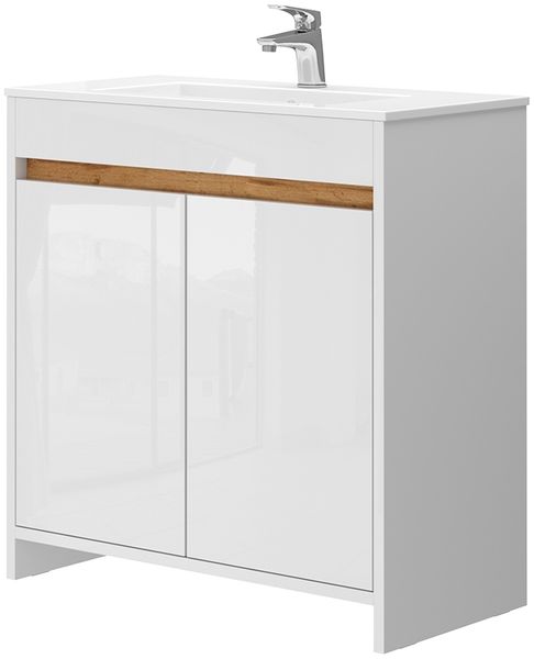 Waschbeckenunterschrank Lemgo Weiß Hochglanz 2 Teile, Unterschrank 80 cm Vicco