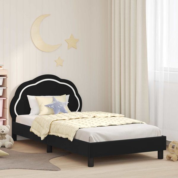 vidaXL Kinderbettgestell mit Kopfteil Schwarz 90 x 200 cm Samt 42010924
