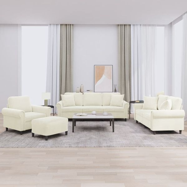 vidaXL 4-tlg. Sofagarnitur mit Kissen Creme Samt 3202208