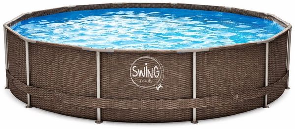 HAF Framepool Frame Pool Aufstellpool Schwimmbecken Grau Rattan rund 305x76 cm (Vollständiges Komplett Set mit Rahmen und Folie, Einfacher, schneller & unkomplizierter Aufbau), Lieferumfang OHNE Filter oder Pumpe
