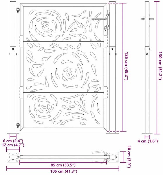 vidaXL Gartentor 100x125 cm Verwitterungsstahl Flammendesign 4100995 Bild 11