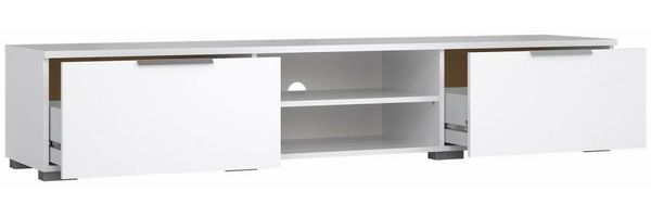 Dmora Fernsehschrank Ammiro, Ständer für Wohnzimmerfernseher, Niedriges Wohnzimmer-Sideboard, TV-Ständerbasis, 173x40 h33 cm, Glänzendes Weiß Bild 4