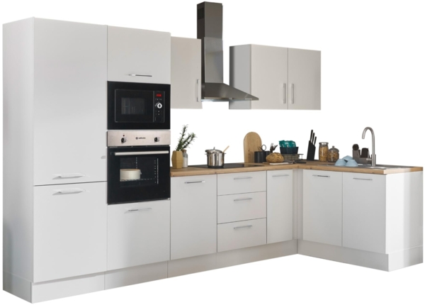 Stella Trading Turin LBM Eckküche 330 x 211 x 60 cm, weiß - Ohne Küchengeräte - Moderne, geräumige Küche in Artisan-Eiche Optik mit viel Stauraum