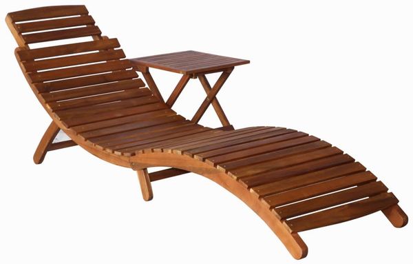 Sonnenliege, Gartenliege mit Tisch Massivholz Akazie Braun