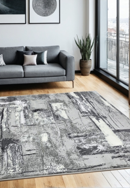 Wohnzimmerteppich 120x170cm | Kurzflor-Teppich 1,1cm Florhöhe | Velours-Teppich 1,6cm Gesamthöhe | Abstraktes Muster | Grau | PARMA-Felino von Kadima Design Bild 2