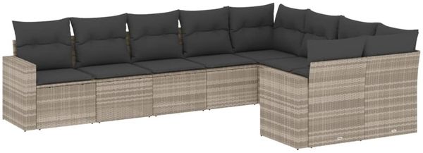 vidaXL 9-tlg. Garten-Sofagarnitur mit Kissen Hellgrau Poly Rattan 3219432 Bild 2