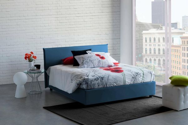 Talamo Italia - Bonella Doppelbett, Bettkasten mit Stoffbezug, 100 % Made in Italy, Öffnung vorne, geeignet für Matratze 160x200 cm, Blau
