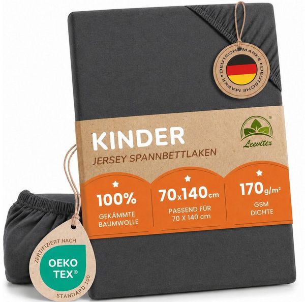 leevitex® Spannbettlaken in verschiedenen Größen und Farben, Jersey aus 100% Baumwolle, Jersey, Gummizug: rundum, (1 Stück), für Kinder- & Standardmatratzen, OEKO-TEX® STANDARD 100 zertifiziert