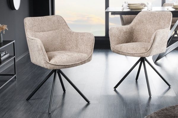 riess-ambiente Polsterstuhl VERONA champagner beige – Strukturstoff, mit Armlehne, Metallgestell (Einzelartikel, 1 St), 180° drehbar mit Auto-Return-Funktion – ideal für Esszimmer oder Büro