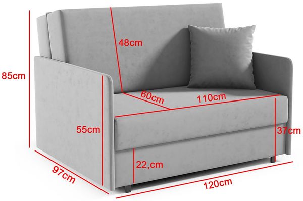 Zweiersessel YORK II mit Steppung, 2-Sitzer Schlafsofa, Jugendsofa mit Schlaffunktion, ausziehbare Couch, mit Bettkasten, inkl. Kissen, Kronos 35, 85 x 97 x 120 cm Bild 5
