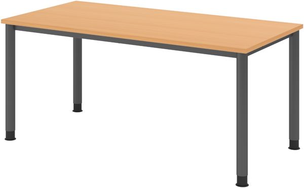 bümö höhenverstellbarer Schreibtisch H-Serie 160x80 cm in Buche, Gestell in Graphit - PC Tisch für's Büro manuell höhenverstellbar, Computertisch verstellbar, HS-16-6-G