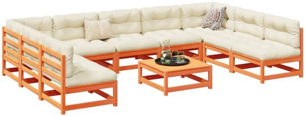 vidaXL 10-tlg. Garten-Sofagarnitur mit Kissen Wachsbraun Kiefernholz 3299597