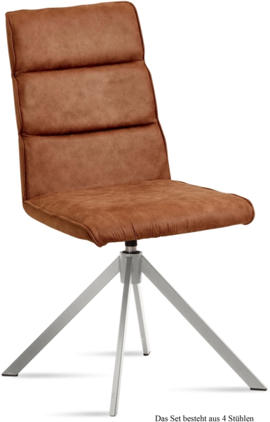 Esszimmerstuhl drehbar (4er-Set) Dulcea 47 x 92 x 60 Edelstahl/Cognac