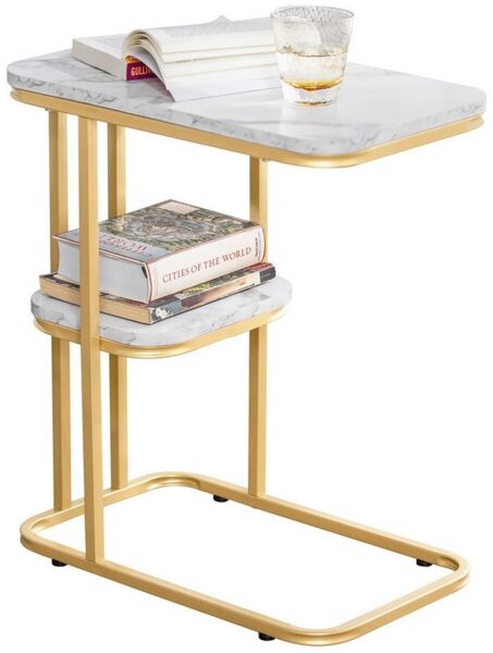 SoBuy Beistelltisch FBT110, Wohnzimmertisch Ablagetisch, C-Form, mit 2 Ablagen Sofatisch Kaffeetisch Laptoptisch Betttisch Pflegetisch
