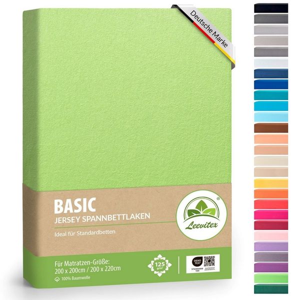 leevitex® Boxspringbett & Wasserbett Spannbettlaken | Spannbetttuch | 100% Baumwolle | Markenqualität | Ökotex | 200x220 cm + 40 Steg - Apfelgrün