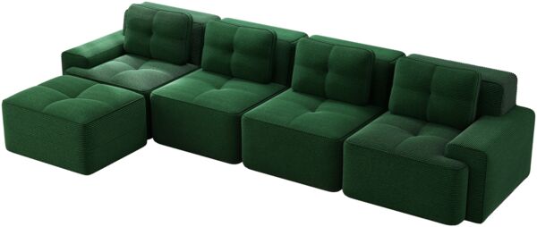 Flieks 4-Sitzer Sofa, Modular L-Form Schlafsofa, Tiefsofa mit Ottoman & 4 Kissen, Cord, Grün Bild 9