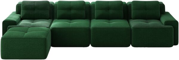 Flieks 4-Sitzer Sofa, Modular L-Form Schlafsofa, Tiefsofa mit Ottoman & 4 Kissen, Cord, Grün Bild 10