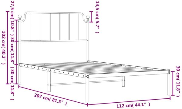 vidaXL Bettgestell mit Kopfteil, Metall, Weiß, 107x203 cm Bild 9