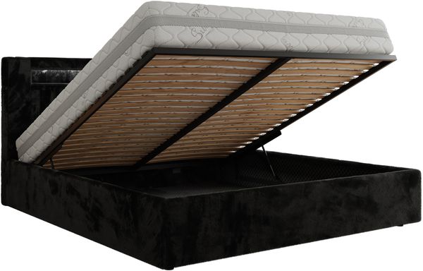 Polsterbett GOLD 5 CLASSIC 200 x 200 cm mit LED-Beleuchtung & Bettkasten, Doppelbett inkl. Lattenrost, Metall-Lift-System & Stauraum - Schwarz Plüsch Bild 6